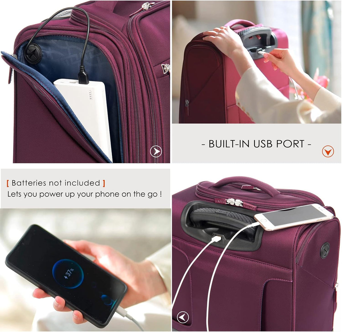 Underseat Carry On Luggage with Wheels & USB Port,14 inch Cloud Gray Wheeled Spinner Carry-on Luggages Bags for Airlines, Lightweight Overnight Suitcase for Men Women
