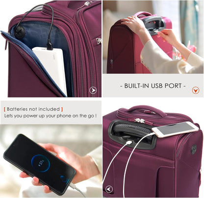 Underseat Carry On Luggage with Wheels & USB Port,14 inch Cloud Gray Wheeled Spinner Carry-on Luggages Bags for Airlines, Lightweight Overnight Suitcase for Men Women