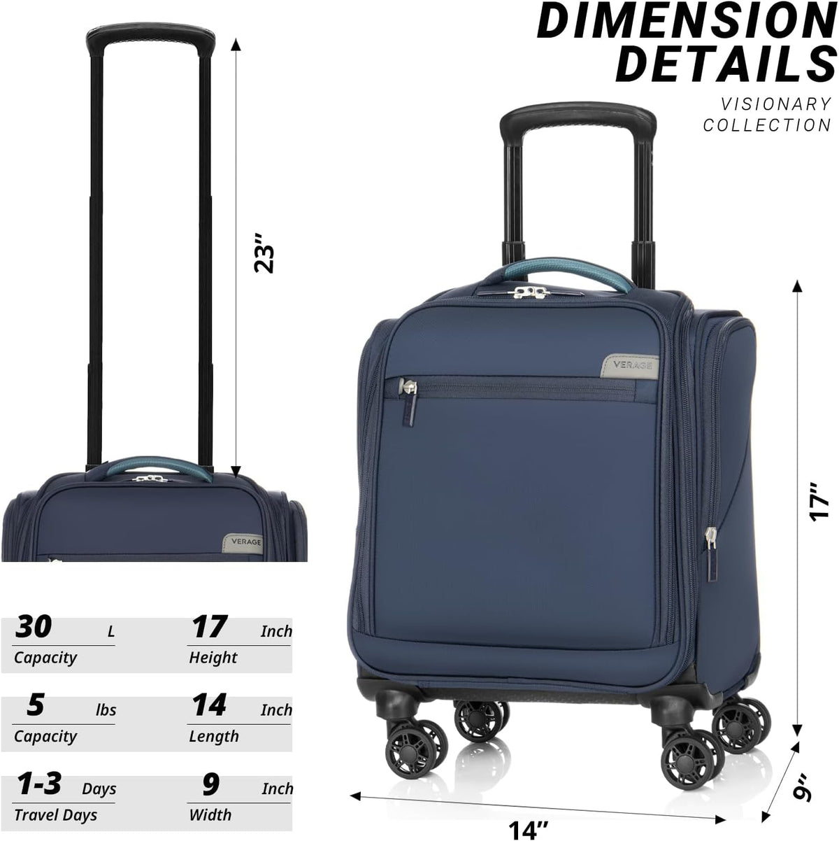 Underseat Carry On Luggage with Wheels & USB Port,14 inch Cloud Gray Wheeled Spinner Carry-on Luggages Bags for Airlines, Lightweight Overnight Suitcase for Men Women