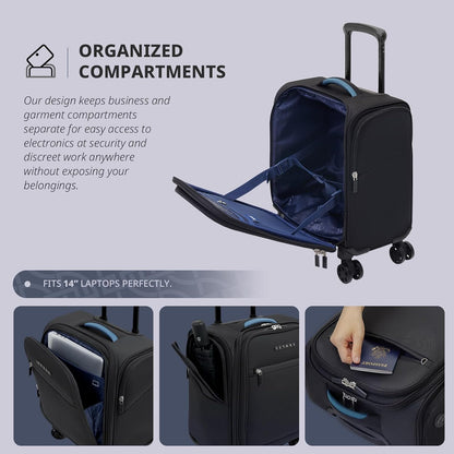 Underseat Carry On Luggage with Wheels & USB Port,14 inch Cloud Gray Wheeled Spinner Carry-on Luggages Bags for Airlines, Lightweight Overnight Suitcase for Men Women