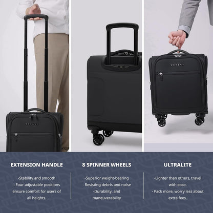 Underseat Carry On Luggage with Wheels & USB Port,14 inch Cloud Gray Wheeled Spinner Carry-on Luggages Bags for Airlines, Lightweight Overnight Suitcase for Men Women
