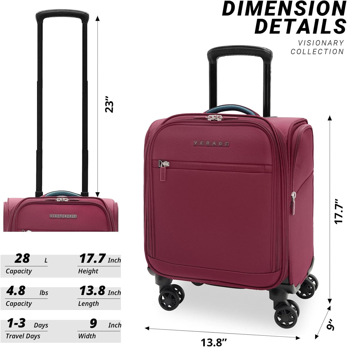Underseat Carry On Luggage with Wheels & USB Port,14 inch Cloud Gray Wheeled Spinner Carry-on Luggages Bags for Airlines, Lightweight Overnight Suitcase for Men Women