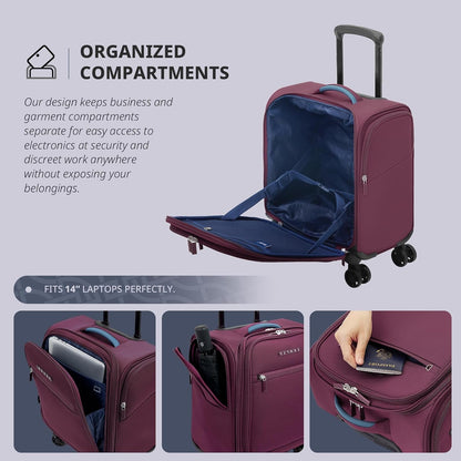 Underseat Carry On Luggage with Wheels & USB Port,14 inch Cloud Gray Wheeled Spinner Carry-on Luggages Bags for Airlines, Lightweight Overnight Suitcase for Men Women