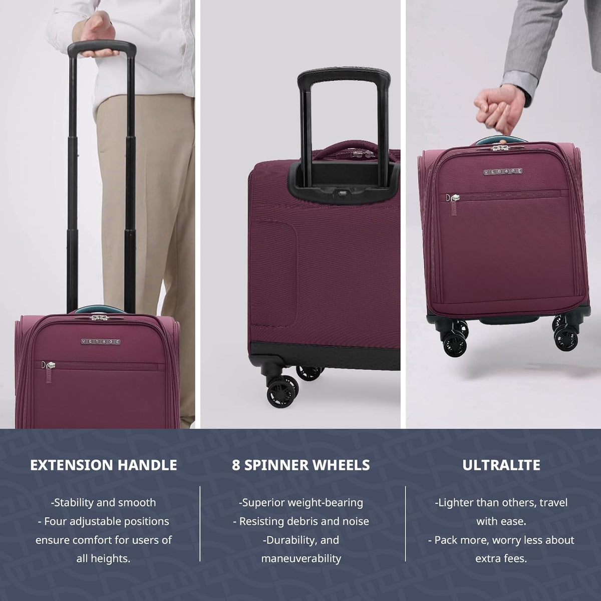 Underseat Carry On Luggage with Wheels & USB Port,14 inch Cloud Gray Wheeled Spinner Carry-on Luggages Bags for Airlines, Lightweight Overnight Suitcase for Men Women