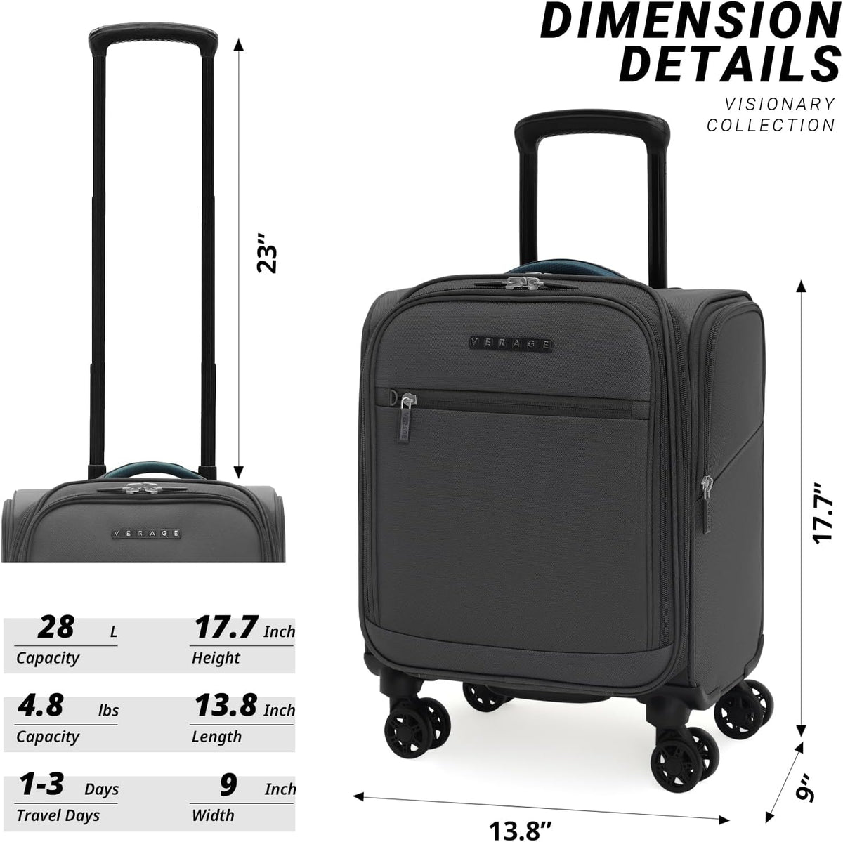 Underseat Carry On Luggage with Wheels & USB Port,14 inch Cloud Gray Wheeled Spinner Carry-on Luggages Bags for Airlines, Lightweight Overnight Suitcase for Men Women