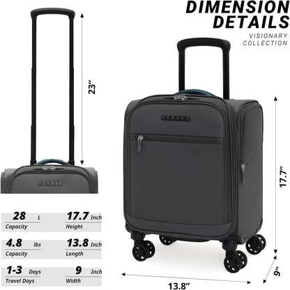 Underseat Carry On Luggage with Wheels & USB Port,14 inch Cloud Gray Wheeled Spinner Carry-on Luggages Bags for Airlines, Lightweight Overnight Suitcase for Men Women