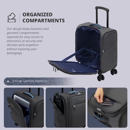 Underseat Carry On Luggage with Wheels & USB Port,14 inch Cloud Gray Wheeled Spinner Carry-on Luggages Bags for Airlines, Lightweight Overnight Suitcase for Men Women