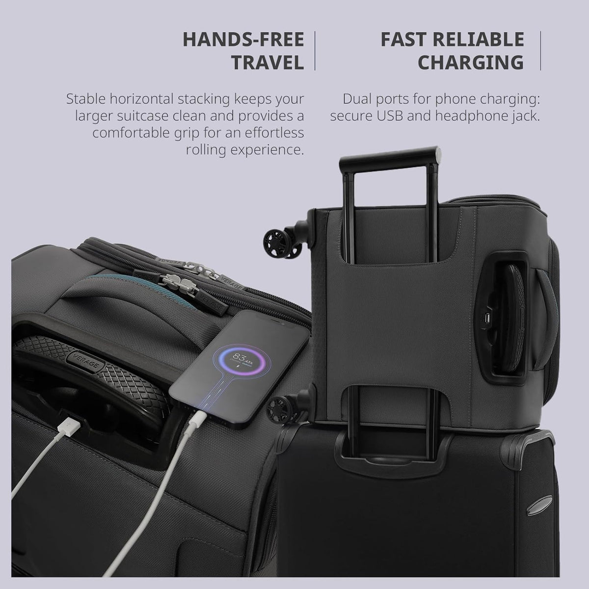 Underseat Carry On Luggage with Wheels & USB Port,14 inch Cloud Gray Wheeled Spinner Carry-on Luggages Bags for Airlines, Lightweight Overnight Suitcase for Men Women
