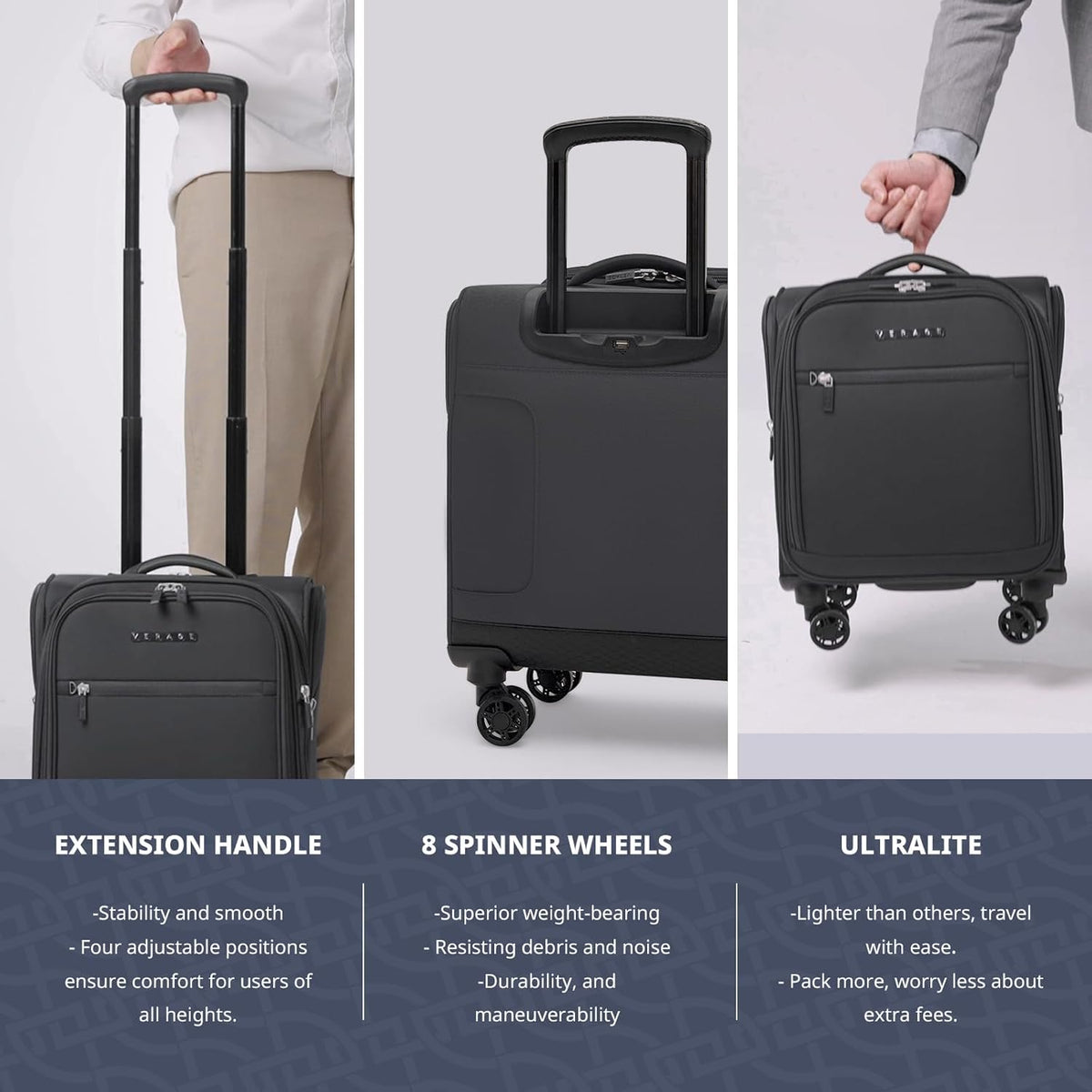Underseat Carry On Luggage with Wheels & USB Port,14 inch Cloud Gray Wheeled Spinner Carry-on Luggages Bags for Airlines, Lightweight Overnight Suitcase for Men Women