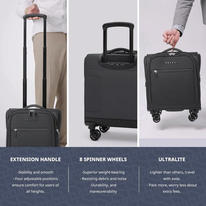 Underseat Carry On Luggage with Wheels & USB Port,14 inch Cloud Gray Wheeled Spinner Carry-on Luggages Bags for Airlines, Lightweight Overnight Suitcase for Men Women