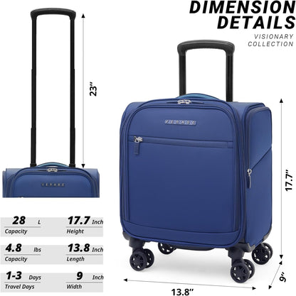 Underseat Carry On Luggage with Wheels & USB Port,14 inch Cloud Gray Wheeled Spinner Carry-on Luggages Bags for Airlines, Lightweight Overnight Suitcase for Men Women