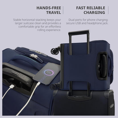 Underseat Carry On Luggage with Wheels & USB Port,14 inch Cloud Gray Wheeled Spinner Carry-on Luggages Bags for Airlines, Lightweight Overnight Suitcase for Men Women