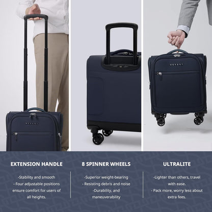 Underseat Carry On Luggage with Wheels & USB Port,14 inch Cloud Gray Wheeled Spinner Carry-on Luggages Bags for Airlines, Lightweight Overnight Suitcase for Men Women