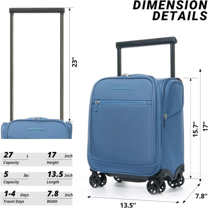 Underseat Carry On Luggage with Wheels & USB Port,14 inch Cloud Gray Wheeled Spinner Carry-on Luggages Bags for Airlines, Lightweight Overnight Suitcase for Men Women