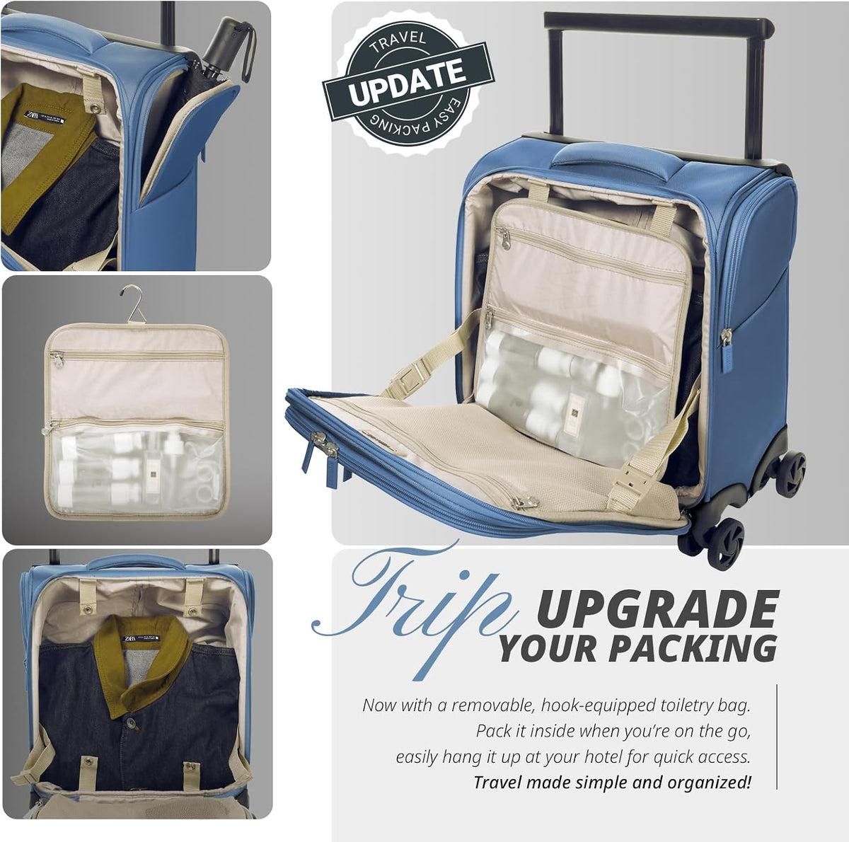 Underseat Carry On Luggage with Wheels & USB Port,14 inch Cloud Gray Wheeled Spinner Carry-on Luggages Bags for Airlines, Lightweight Overnight Suitcase for Men Women