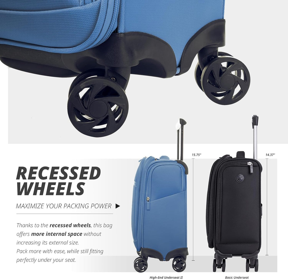 Underseat Carry On Luggage with Wheels & USB Port,14 inch Cloud Gray Wheeled Spinner Carry-on Luggages Bags for Airlines, Lightweight Overnight Suitcase for Men Women