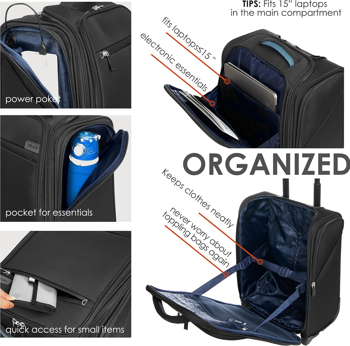 Underseat Carry On Luggage with Wheels & USB Port,14 inch Cloud Gray Wheeled Spinner Carry-on Luggages Bags for Airlines, Lightweight Overnight Suitcase for Men Women