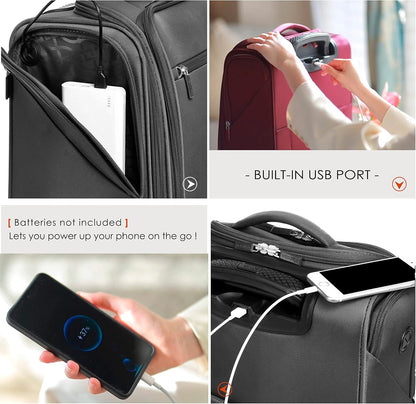 Underseat Carry On Luggage with Wheels & USB Port,14 inch Cloud Gray Wheeled Spinner Carry-on Luggages Bags for Airlines, Lightweight Overnight Suitcase for Men Women