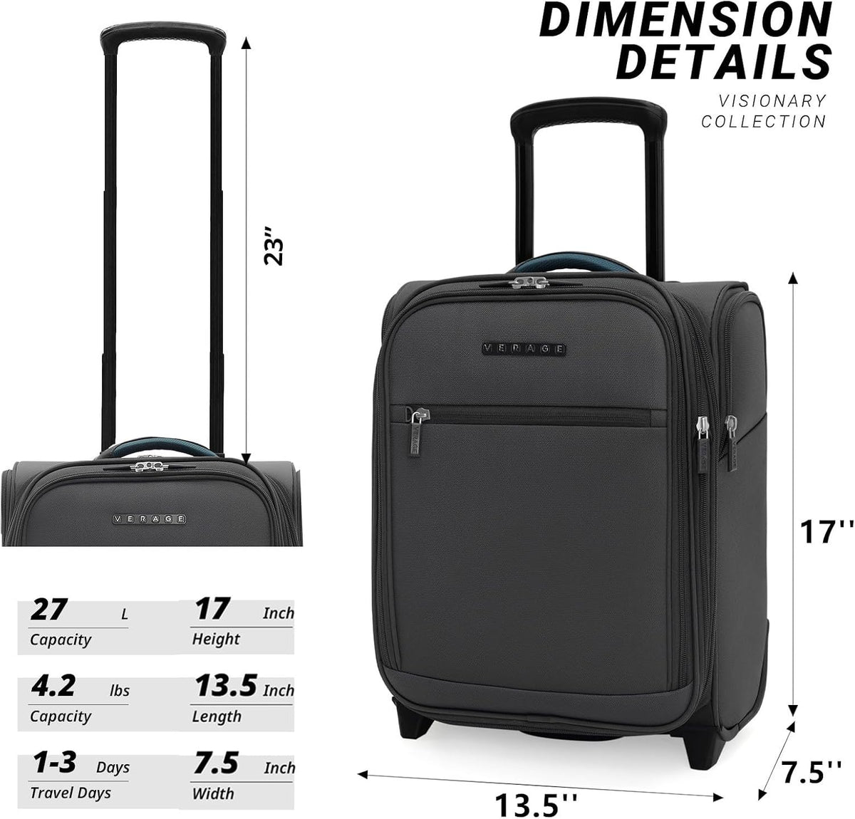 Underseat Carry On Luggage with Wheels & USB Port,14 inch Cloud Gray Wheeled Spinner Carry-on Luggages Bags for Airlines, Lightweight Overnight Suitcase for Men Women