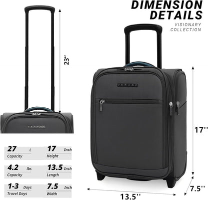 Underseat Carry On Luggage with Wheels & USB Port,14 inch Cloud Gray Wheeled Spinner Carry-on Luggages Bags for Airlines, Lightweight Overnight Suitcase for Men Women