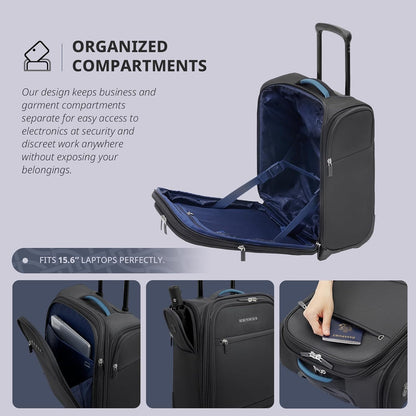 Underseat Carry On Luggage with Wheels & USB Port,14 inch Cloud Gray Wheeled Spinner Carry-on Luggages Bags for Airlines, Lightweight Overnight Suitcase for Men Women