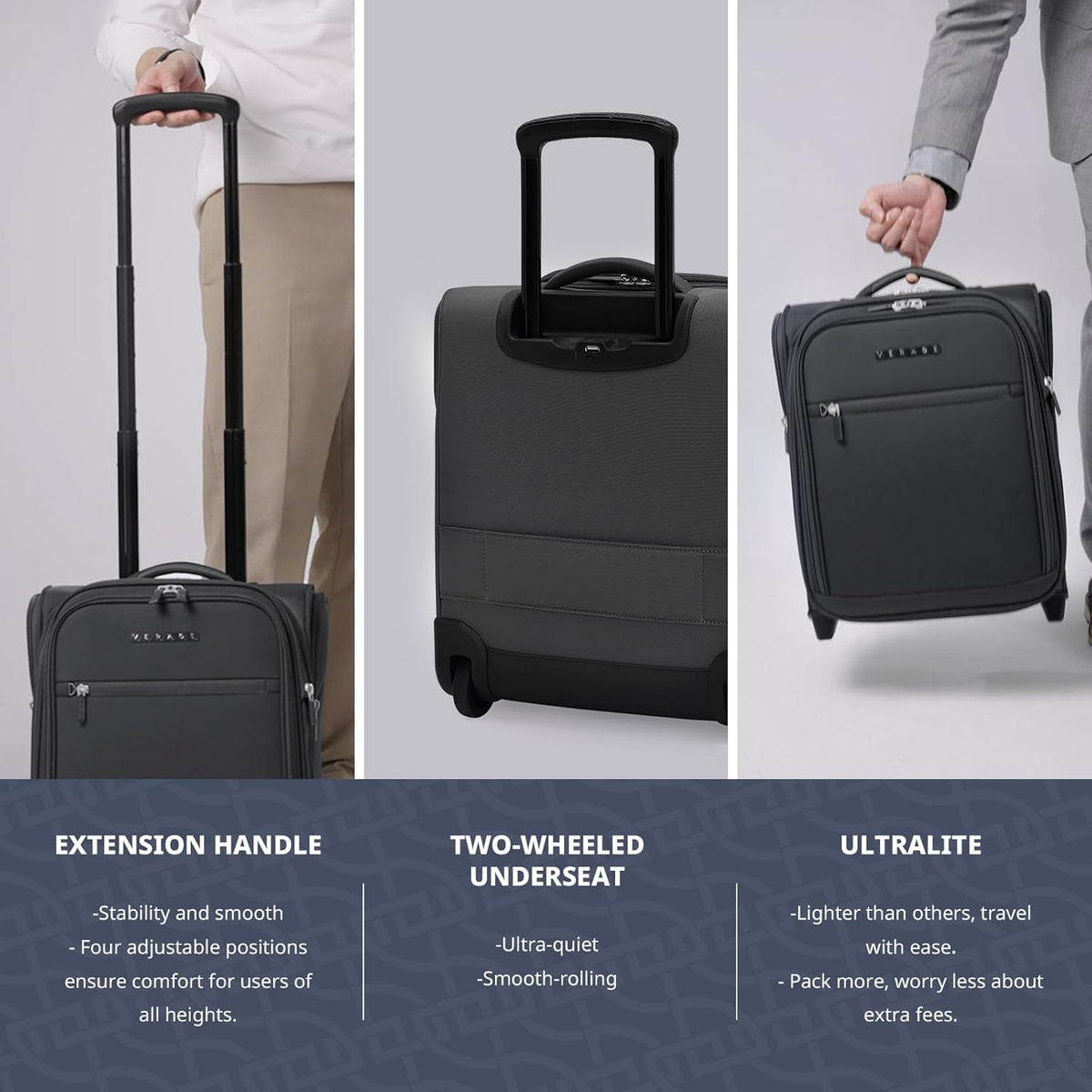 Underseat Carry On Luggage with Wheels & USB Port,14 inch Cloud Gray Wheeled Spinner Carry-on Luggages Bags for Airlines, Lightweight Overnight Suitcase for Men Women