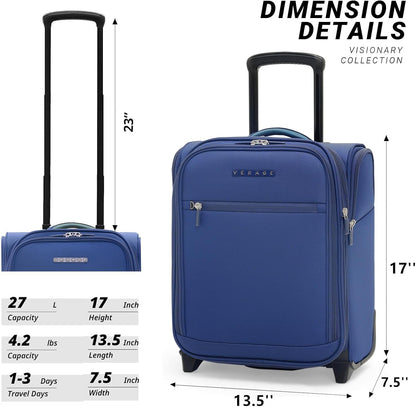 Underseat Carry On Luggage with Wheels & USB Port,14 inch Cloud Gray Wheeled Spinner Carry-on Luggages Bags for Airlines, Lightweight Overnight Suitcase for Men Women