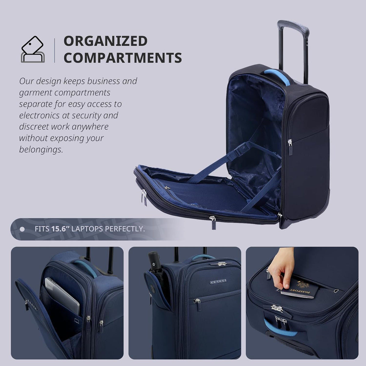 Underseat Carry On Luggage with Wheels & USB Port,14 inch Cloud Gray Wheeled Spinner Carry-on Luggages Bags for Airlines, Lightweight Overnight Suitcase for Men Women