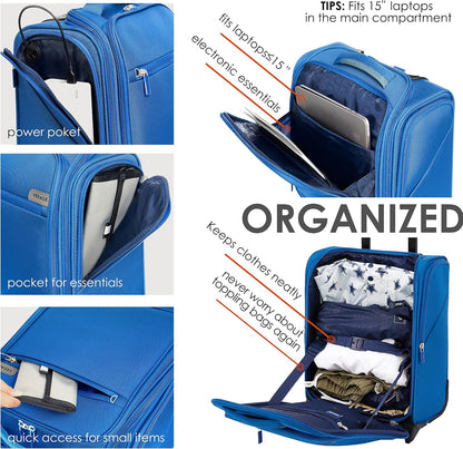 Underseat Carry On Luggage with Wheels & USB Port,14 inch Cloud Gray Wheeled Spinner Carry-on Luggages Bags for Airlines, Lightweight Overnight Suitcase for Men Women