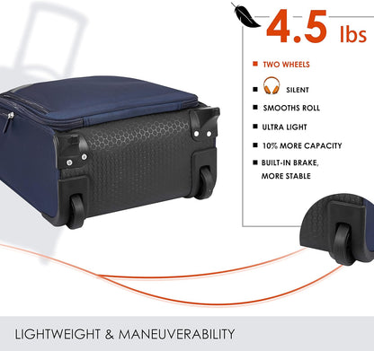 Underseat Carry On Luggage with Wheels & USB Port,14 inch Cloud Gray Wheeled Spinner Carry-on Luggages Bags for Airlines, Lightweight Overnight Suitcase for Men Women