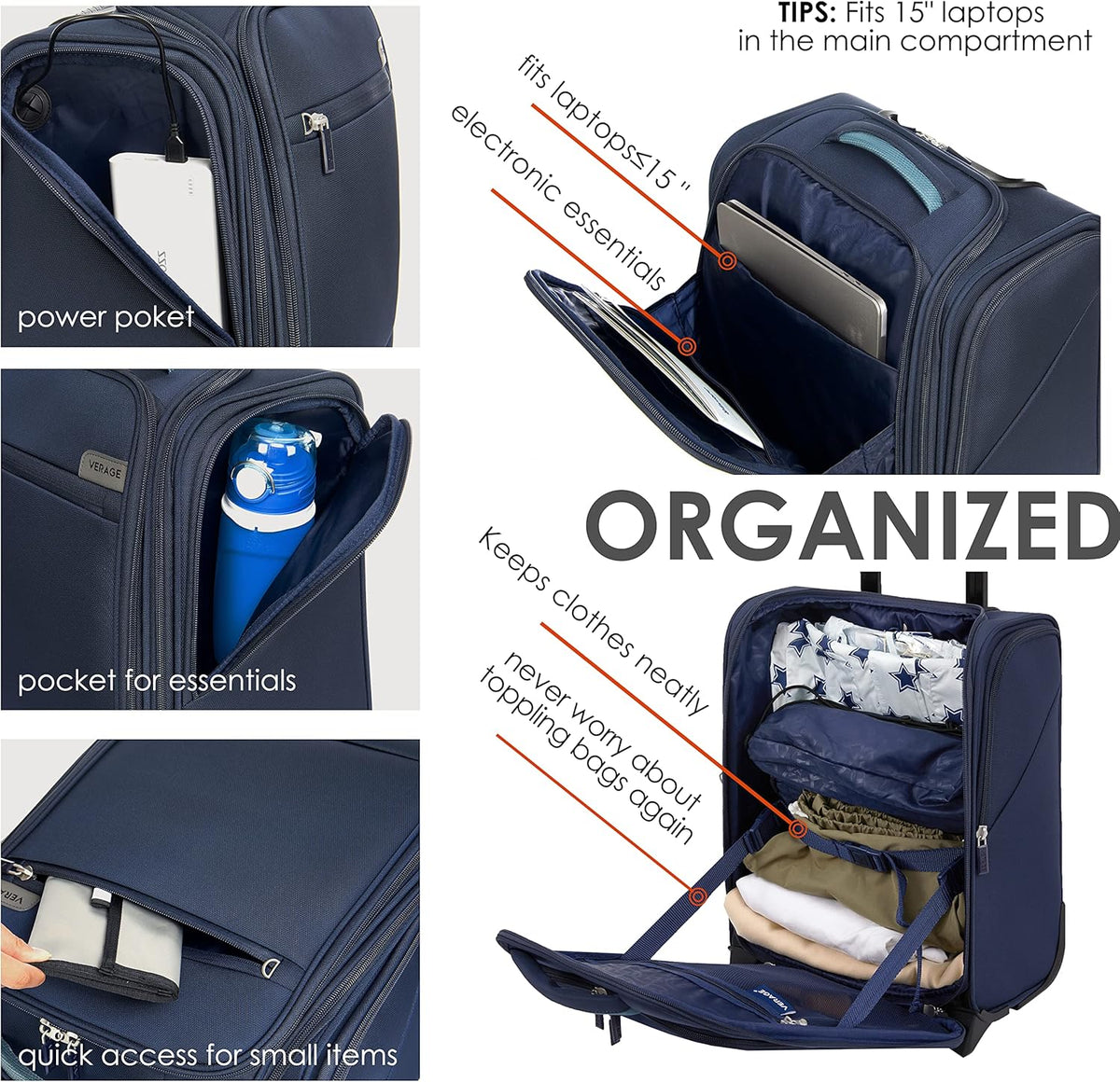 Underseat Carry On Luggage with Wheels & USB Port,14 inch Cloud Gray Wheeled Spinner Carry-on Luggages Bags for Airlines, Lightweight Overnight Suitcase for Men Women