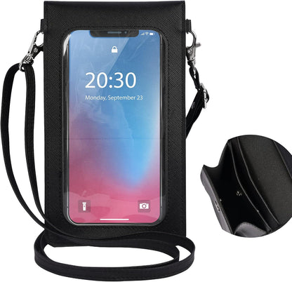 PU Leather Small Phone Bag with Transparent Window for Touchable Screen, 6.7" Without Phone case Compatibility, Magnetic Closure & Waterproof - Crossbody Wallet Case with Shoulder Strap
