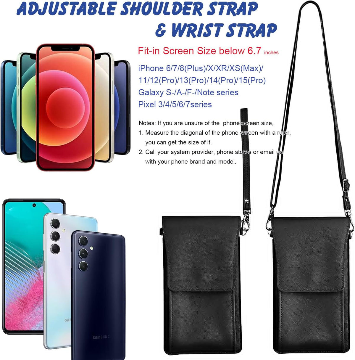 PU Leather Small Phone Bag with Transparent Window for Touchable Screen, 6.7" Without Phone case Compatibility, Magnetic Closure & Waterproof - Crossbody Wallet Case with Shoulder Strap