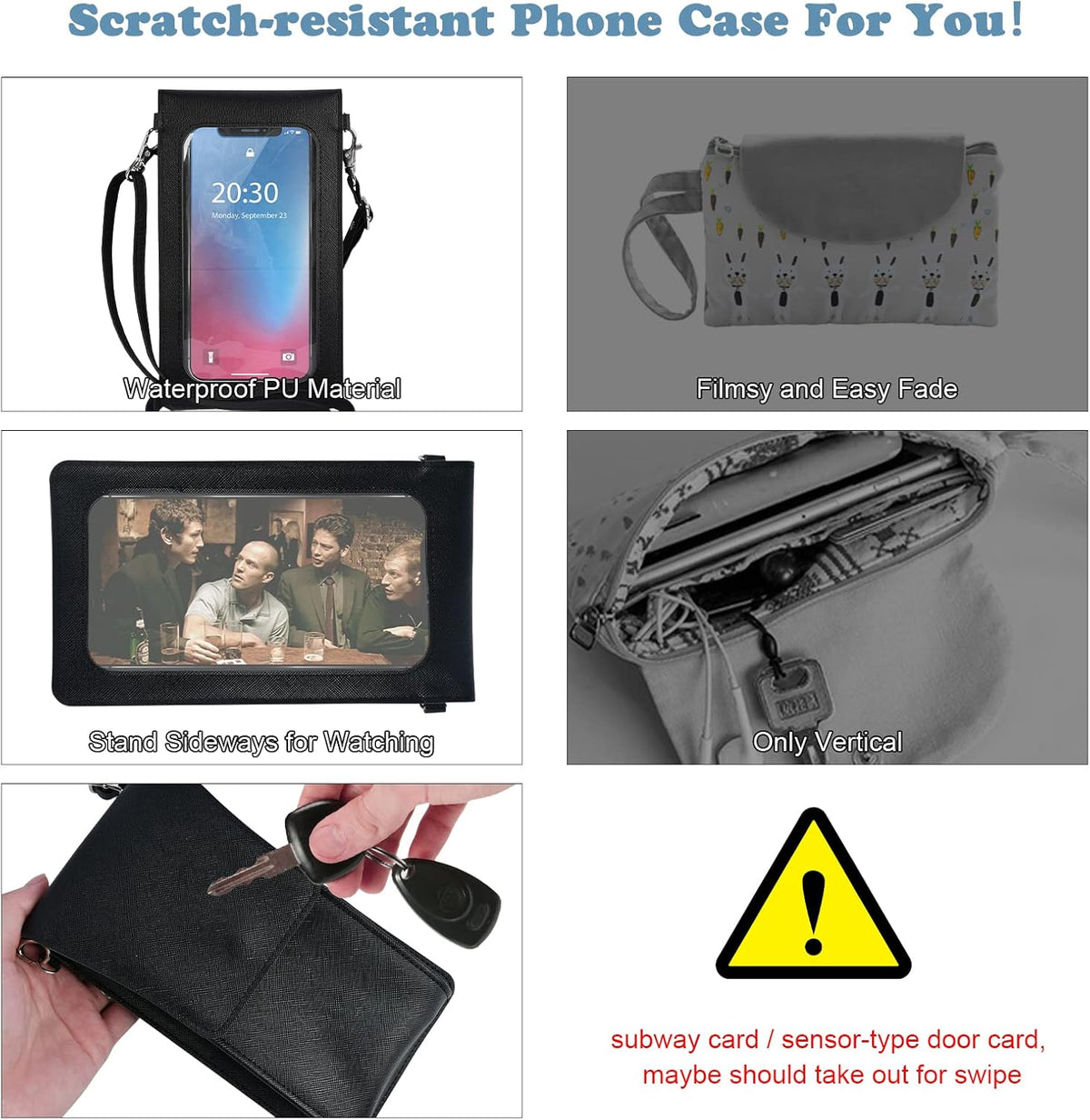 PU Leather Small Phone Bag with Transparent Window for Touchable Screen, 6.7" Without Phone case Compatibility, Magnetic Closure & Waterproof - Crossbody Wallet Case with Shoulder Strap