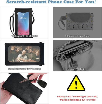 PU Leather Small Phone Bag with Transparent Window for Touchable Screen, 6.7" Without Phone case Compatibility, Magnetic Closure & Waterproof - Crossbody Wallet Case with Shoulder Strap