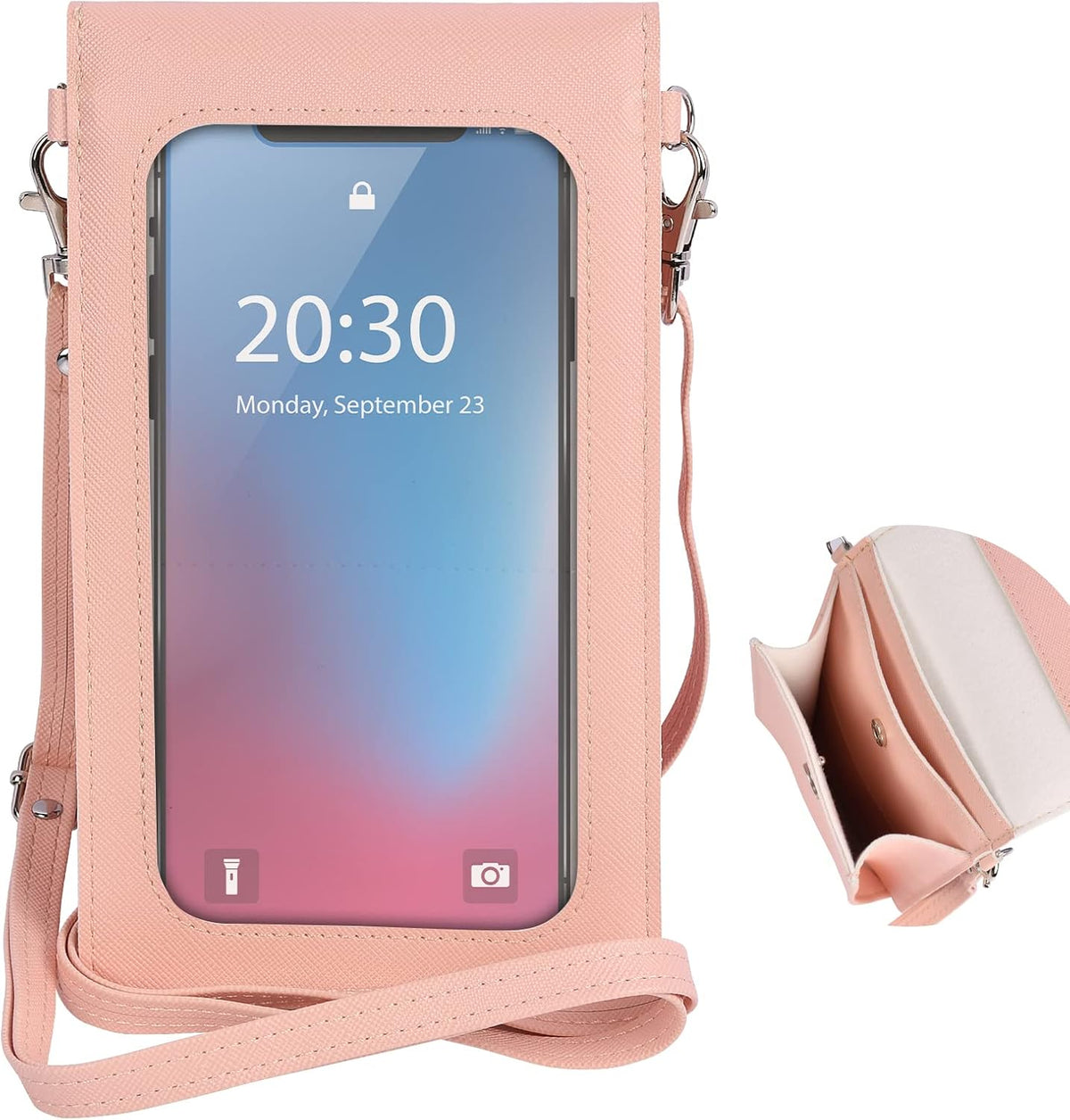 PU Leather Small Phone Bag with Transparent Window for Touchable Screen, 6.7" Without Phone case Compatibility, Magnetic Closure & Waterproof - Crossbody Wallet Case with Shoulder Strap