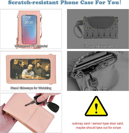 PU Leather Small Phone Bag with Transparent Window for Touchable Screen, 6.7" Without Phone case Compatibility, Magnetic Closure & Waterproof - Crossbody Wallet Case with Shoulder Strap