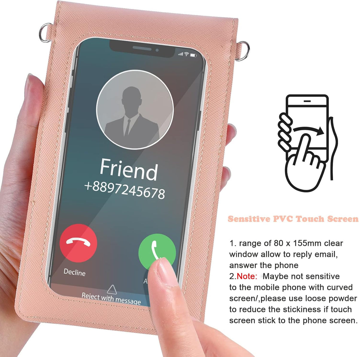 PU Leather Small Phone Bag with Transparent Window for Touchable Screen, 6.7" Without Phone case Compatibility, Magnetic Closure & Waterproof - Crossbody Wallet Case with Shoulder Strap