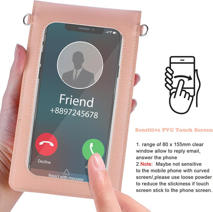 PU Leather Small Phone Bag with Transparent Window for Touchable Screen, 6.7" Without Phone case Compatibility, Magnetic Closure & Waterproof - Crossbody Wallet Case with Shoulder Strap