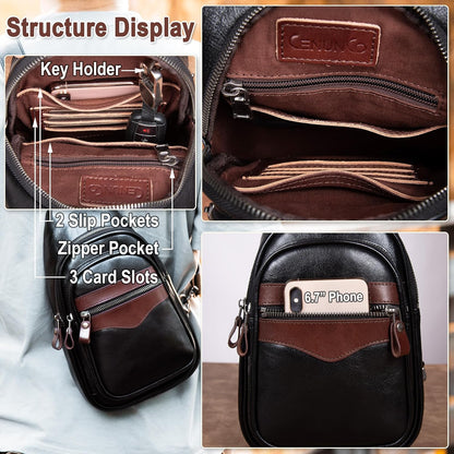 Genuine Leather Sling Bag for Men and Women Crossbody Shoulder Bag Sling Backpack Chest Purse Carry on Casual Daypack | Genuine Leather