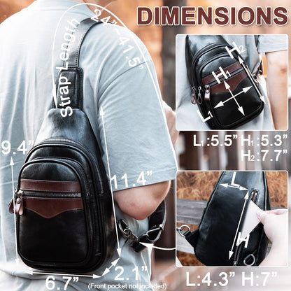 Genuine Leather Sling Bag for Men and Women Crossbody Shoulder Bag Sling Backpack Chest Purse Carry on Casual Daypack | Genuine Leather