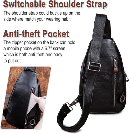 Genuine Leather Sling Bag for Men and Women Crossbody Shoulder Bag Sling Backpack Chest Purse Carry on Casual Daypack | Genuine Leather