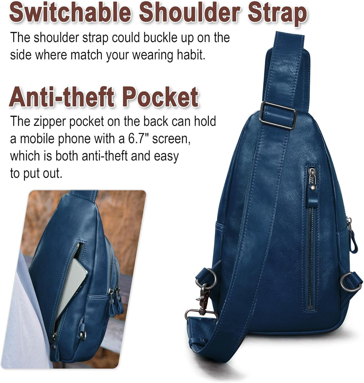 Genuine Leather Sling Bag for Men and Women Crossbody Shoulder Bag Sling Backpack Chest Purse Carry on Casual Daypack | Genuine Leather