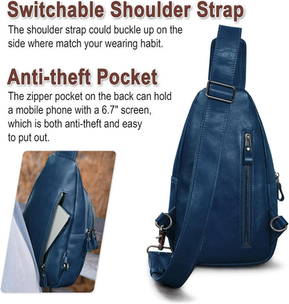 Genuine Leather Sling Bag for Men and Women Crossbody Shoulder Bag Sling Backpack Chest Purse Carry on Casual Daypack | Genuine Leather