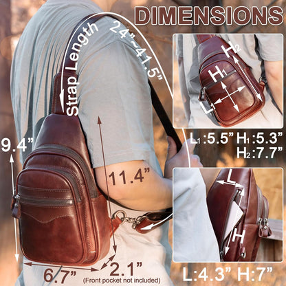 Genuine Leather Sling Bag for Men and Women Crossbody Shoulder Bag Sling Backpack Chest Purse Carry on Casual Daypack | Genuine Leather