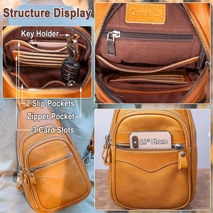 Genuine Leather Sling Bag for Men and Women Crossbody Shoulder Bag Sling Backpack Chest Purse Carry on Casual Daypack | Genuine Leather