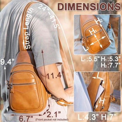 Genuine Leather Sling Bag for Men and Women Crossbody Shoulder Bag Sling Backpack Chest Purse Carry on Casual Daypack | Genuine Leather