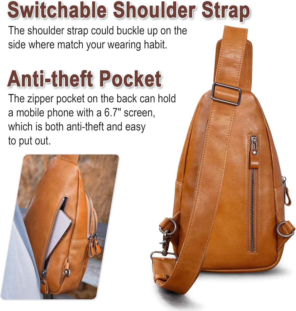 Genuine Leather Sling Bag for Men and Women Crossbody Shoulder Bag Sling Backpack Chest Purse Carry on Casual Daypack | Genuine Leather