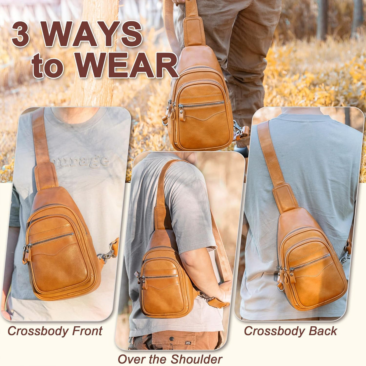 Genuine Leather Sling Bag for Men and Women Crossbody Shoulder Bag Sling Backpack Chest Purse Carry on Casual Daypack | Genuine Leather