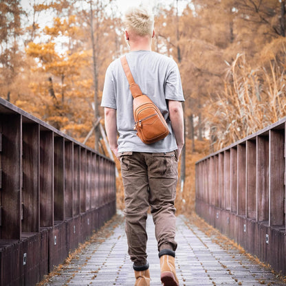 Genuine Leather Sling Bag for Men and Women Crossbody Shoulder Bag Sling Backpack Chest Purse Carry on Casual Daypack | Genuine Leather